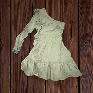 Lulus Muted Mint Green One Shoulder Ruffle Belted Party Dress Size S